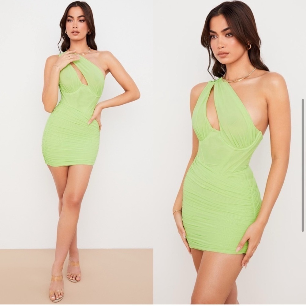 House of CB Clementine Mini Dress in Lime - Picture 3 of 14